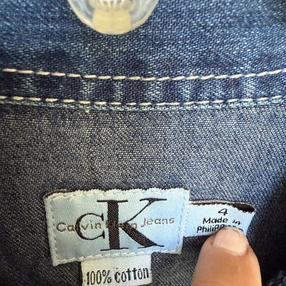 CALVIN KLEIN JEANS Blue Denim 100% Cotton Dress Red Accent Zipper sz 4 - Picture 7 of 7